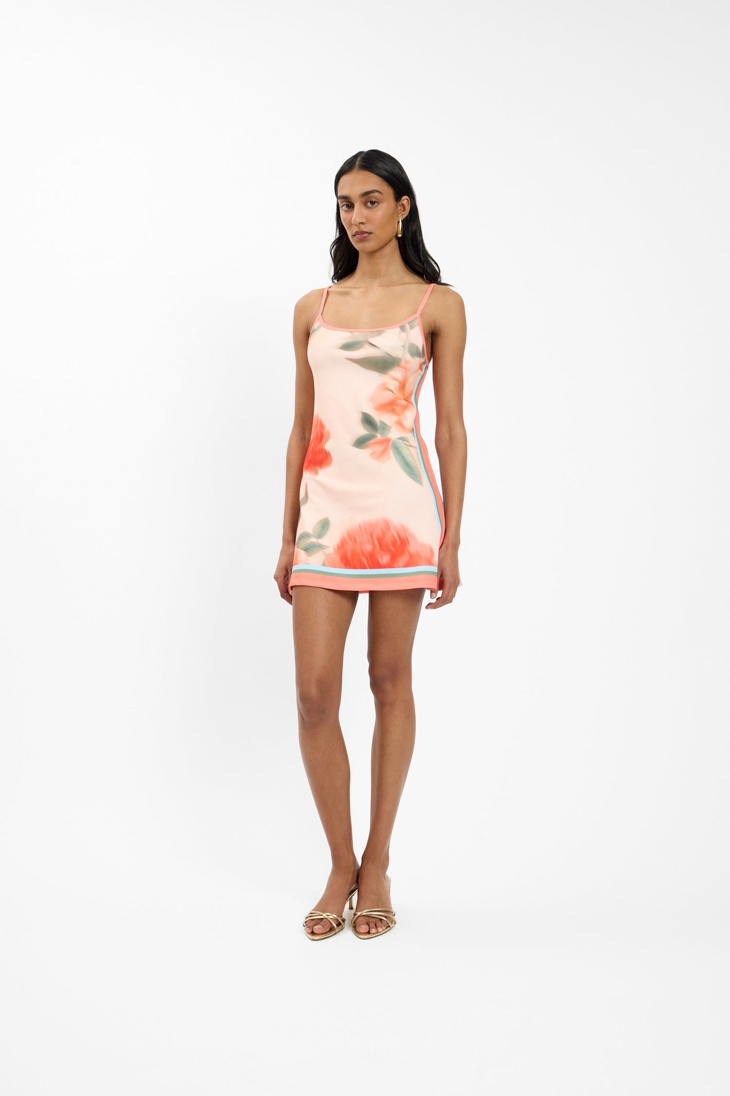Peach Floral Fitted Mini Dress With Harper Lu