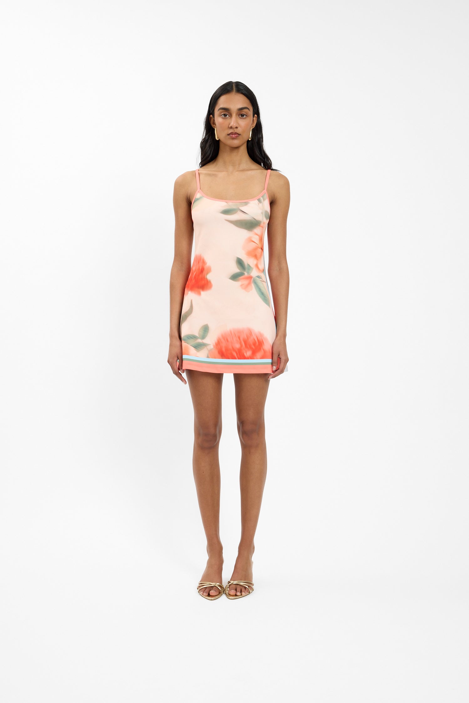 Peach Floral Fitted Mini Dress With Harper Lu