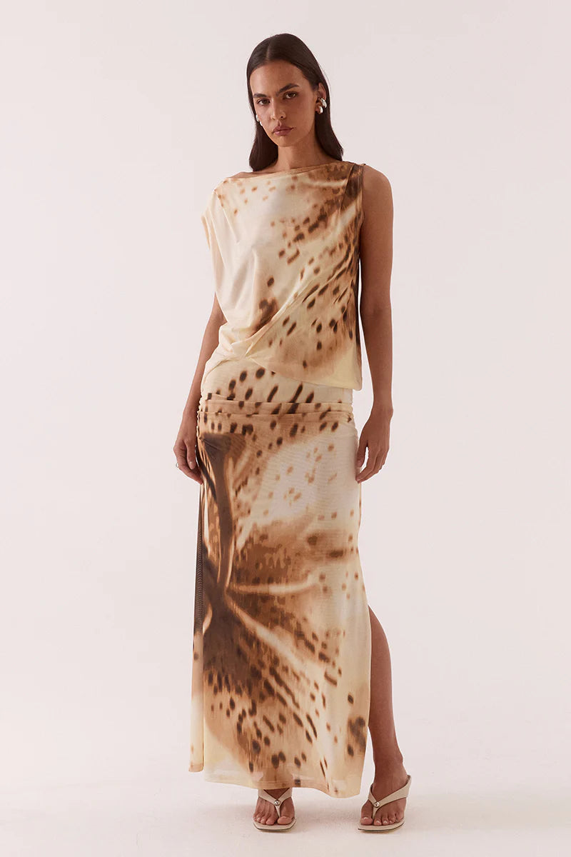 Odette Drape Dress - Lemon Orchid Sovere