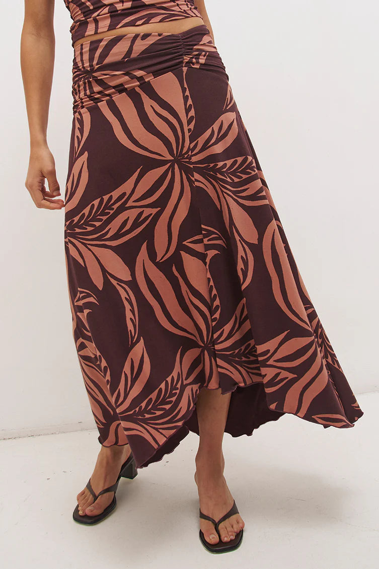 Farah Draped Skirt - Flowy Leaf Print Mon Renn