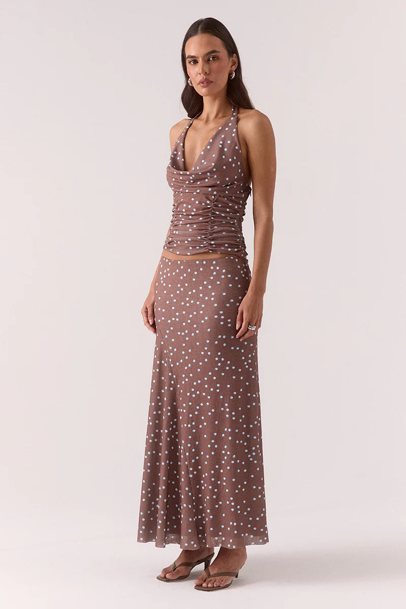 Delilah Shirt - Mocha Polka Dot Sovere