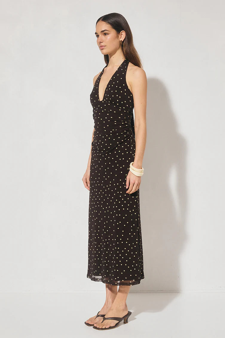Halston Dress - Chocolate Polka Dot Mon Renn