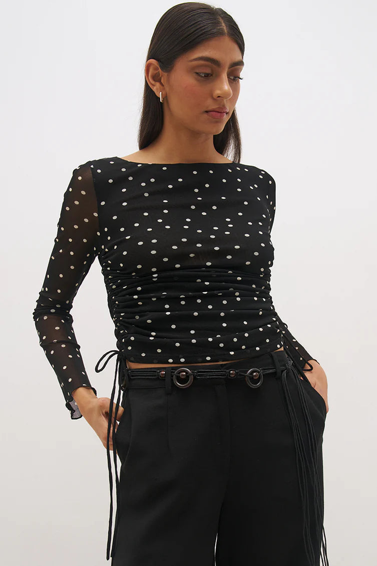 Vesper Spot Long Sleeve Top - Black Base Polka Dot Mon Renn