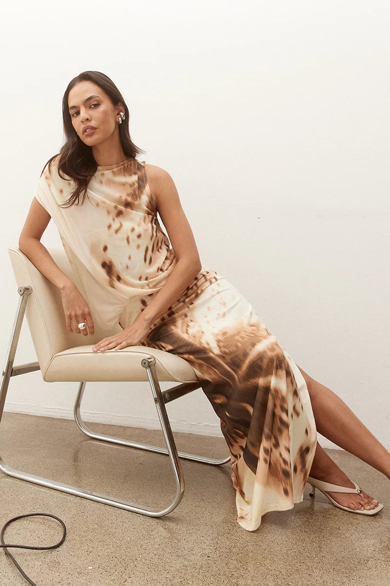 Odette Drape Dress - Lemon Orchid Sovere