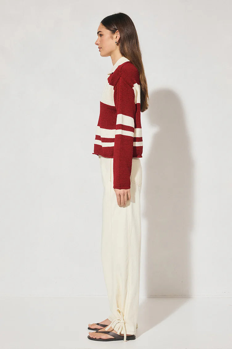 Cosmo Knit Jumper - Burgundy Cream Stripe Mon Renn