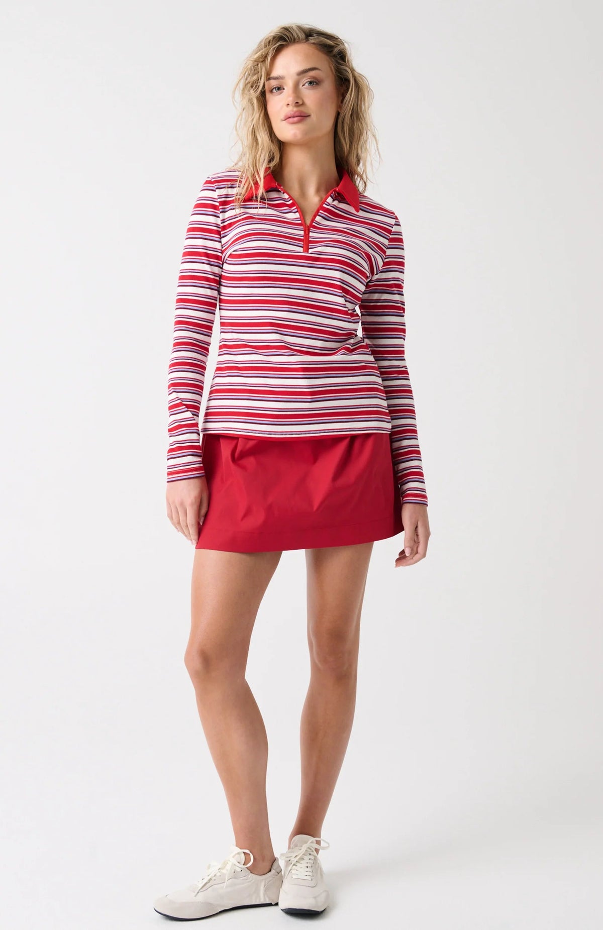 Avery Zip Long Sleeve - Red Multi Stripe Cartel and Willow