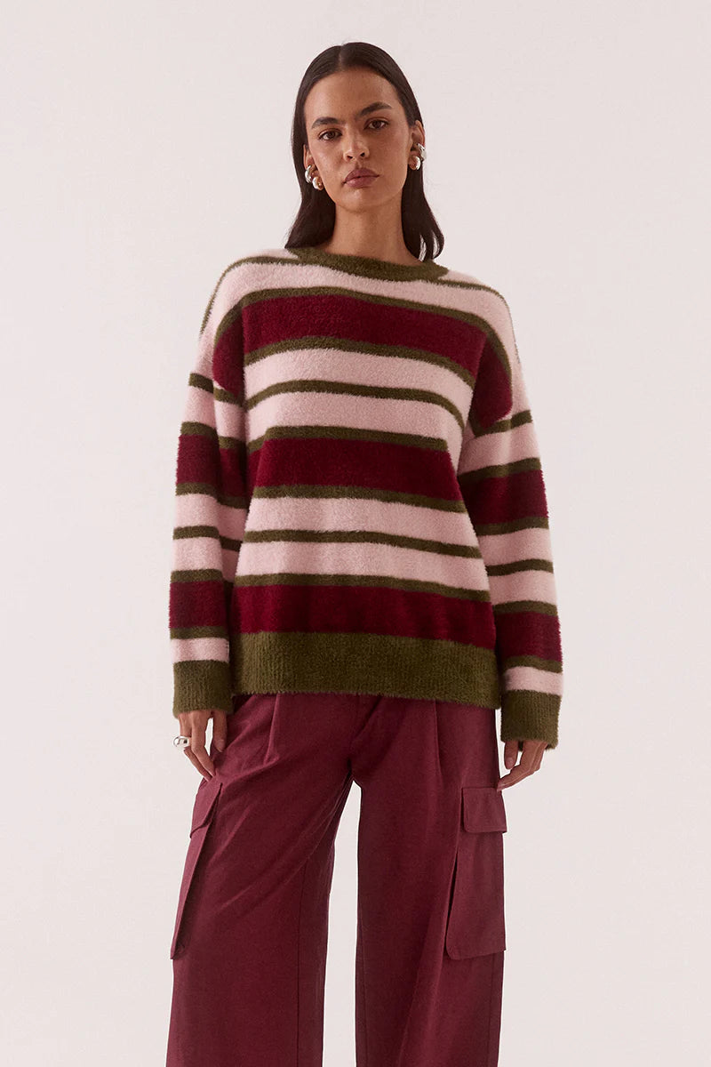 Holland Stripe Crew Knit - Pink/Plum Sovere