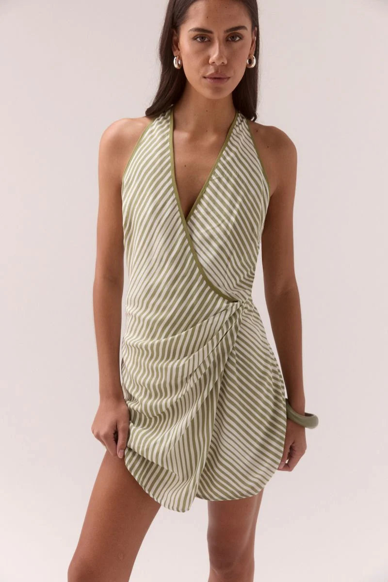 Vista Mini Dress - Olive Stripe Sovere