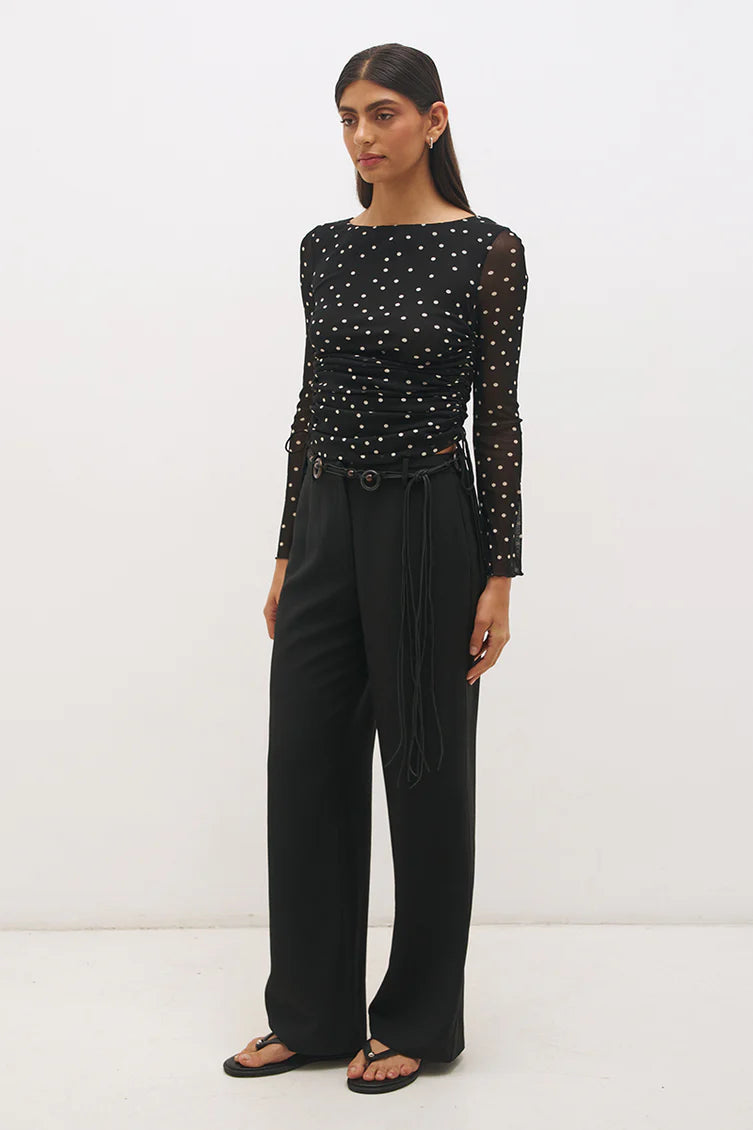 Vesper Spot Long Sleeve Top - Black Base Polka Dot Mon Renn