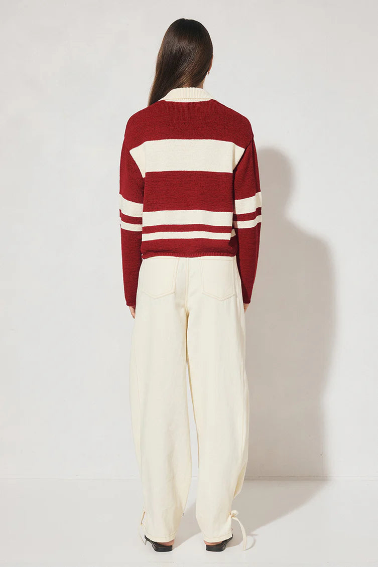 Cosmo Knit Jumper - Burgundy Cream Stripe Mon Renn