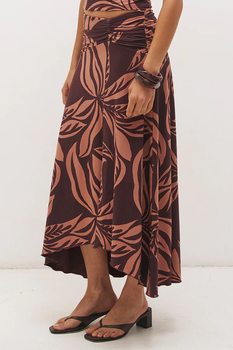 Farah Draped Skirt - Flowy Leaf Print Mon Renn