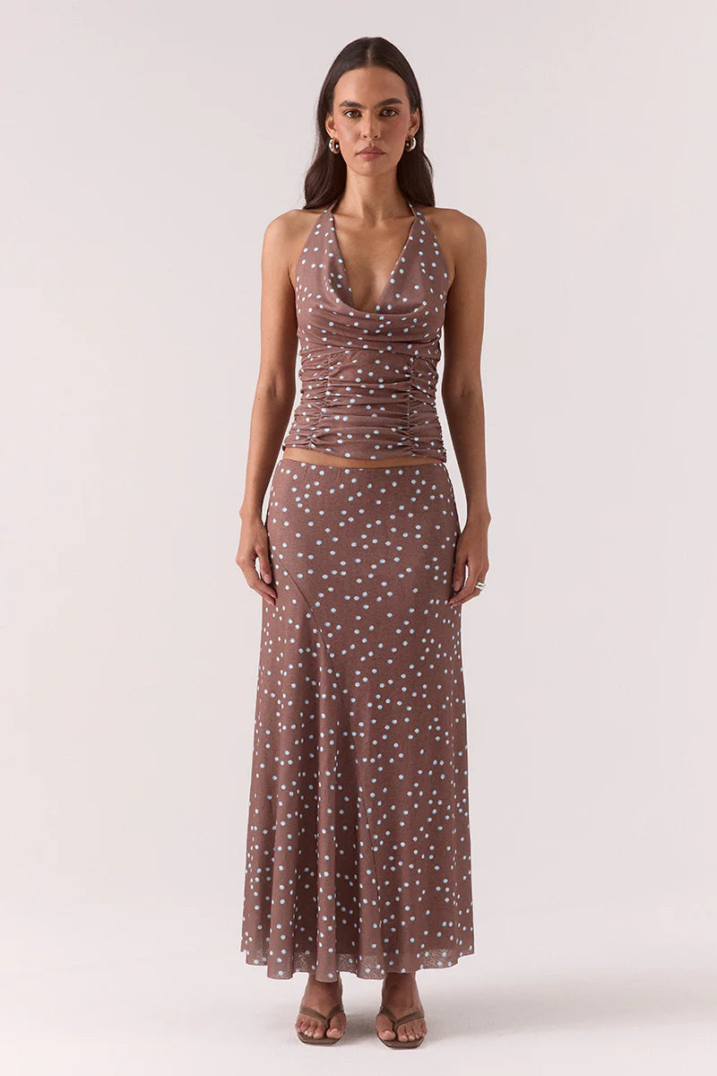 Delilah Shirt - Mocha Polka Dot Sovere