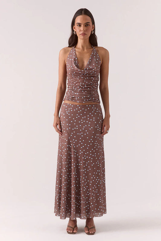 Delilah Shirt - Mocha Polka Dot Sovere