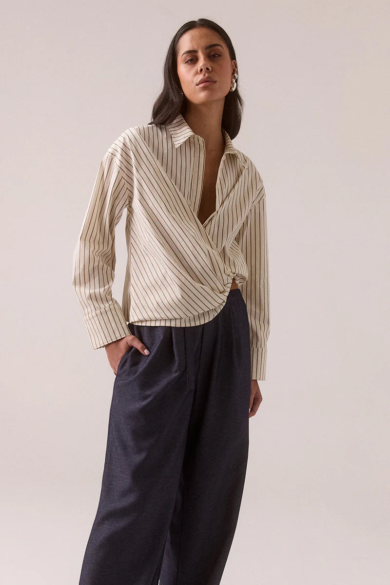 Taven Shirt - Latte Stripe Sovere