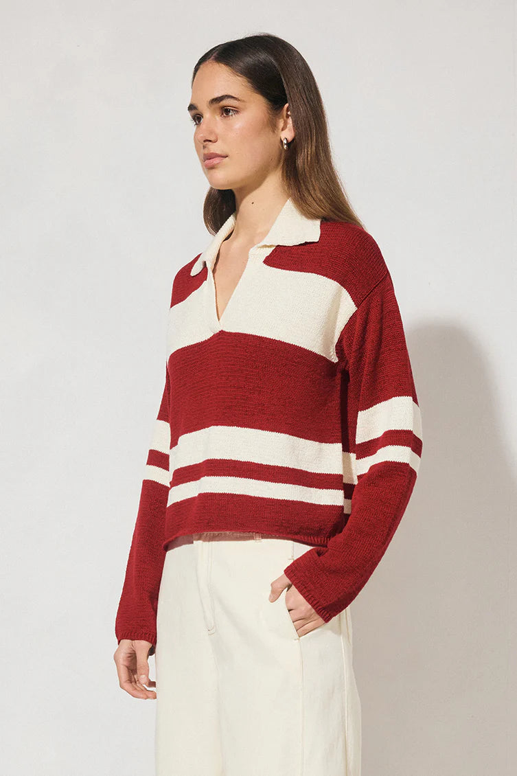 Cosmo Knit Jumper - Burgundy Cream Stripe Mon Renn