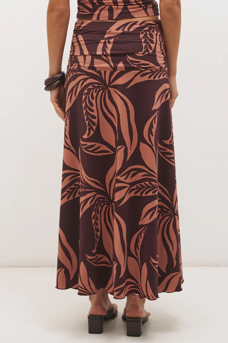 Farah Draped Skirt - Flowy Leaf Print Mon Renn