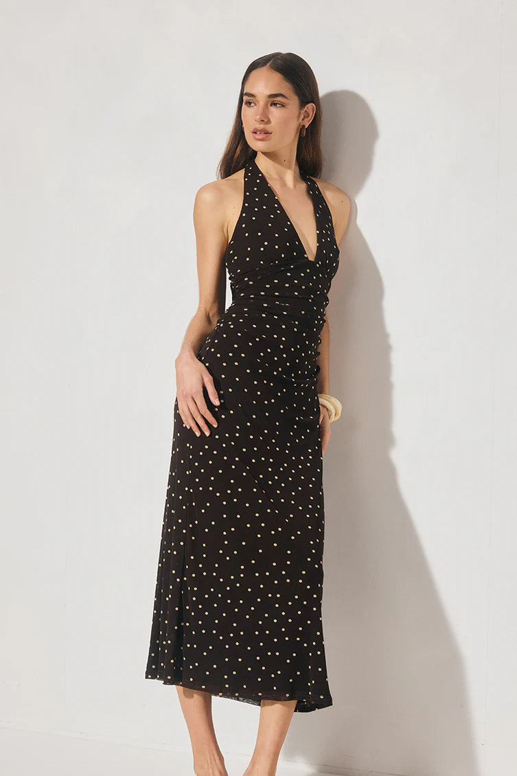 Halston Dress - Chocolate Polka Dot Mon Renn
