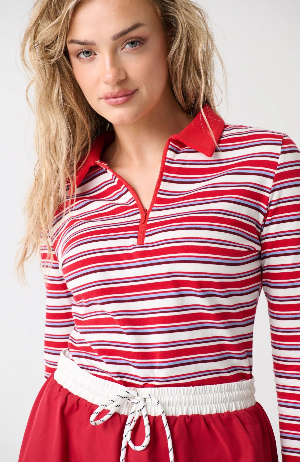Avery Zip Long Sleeve - Red Multi Stripe Cartel and Willow