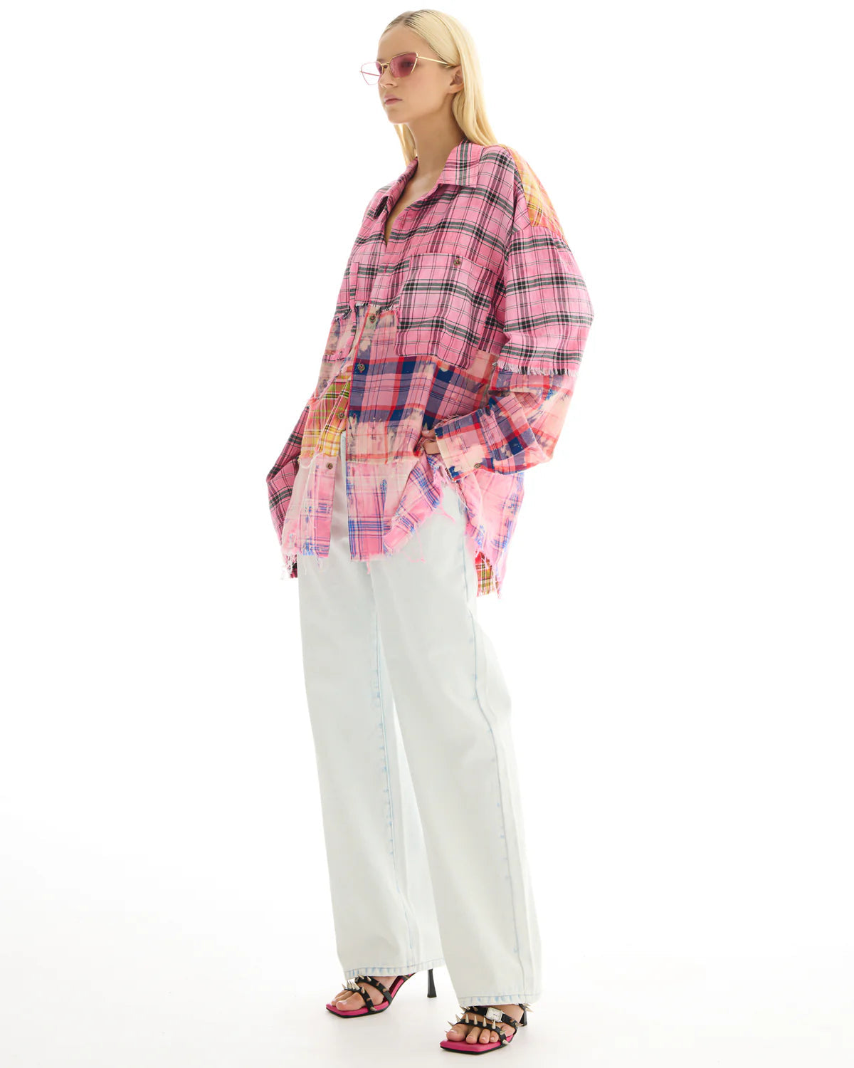 Reworked and Destroyed Check Shirt - Pink The Tales