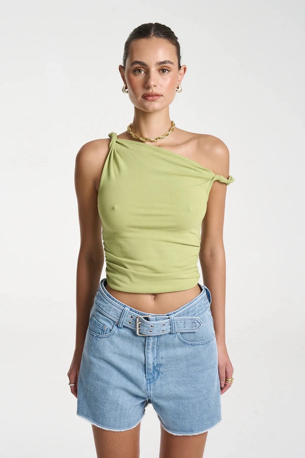 Twist Off Shoulder Top - Apple Green Summi Summi