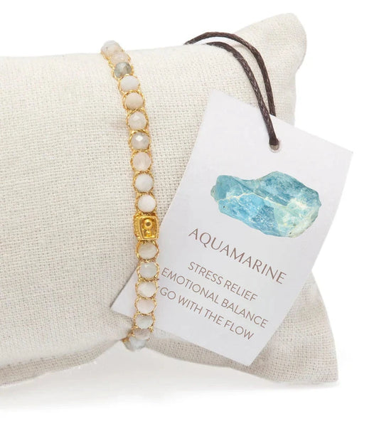 Aquamarine Crystal Gemstone Bracelet - Gold Nusands