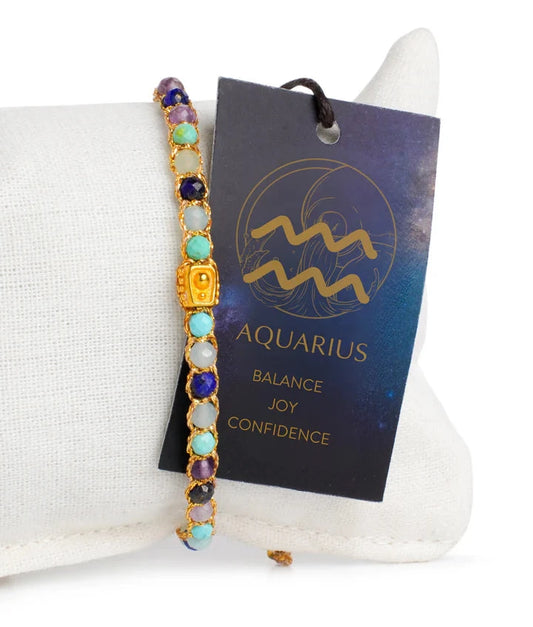 Aquarius Crystal Zodiac Gemstone Bracelet - Gold Nusands