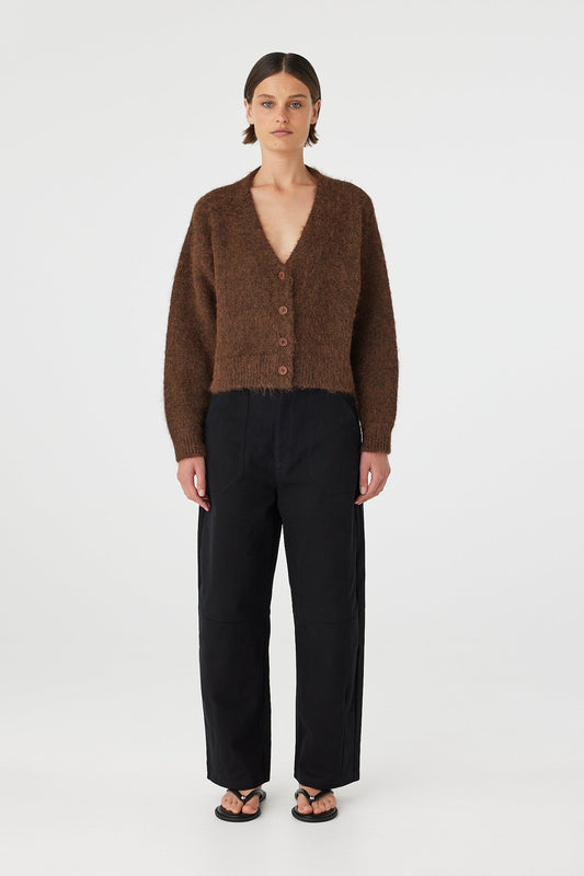 Liora Fluffy Cardigan - Espresso Arcaa