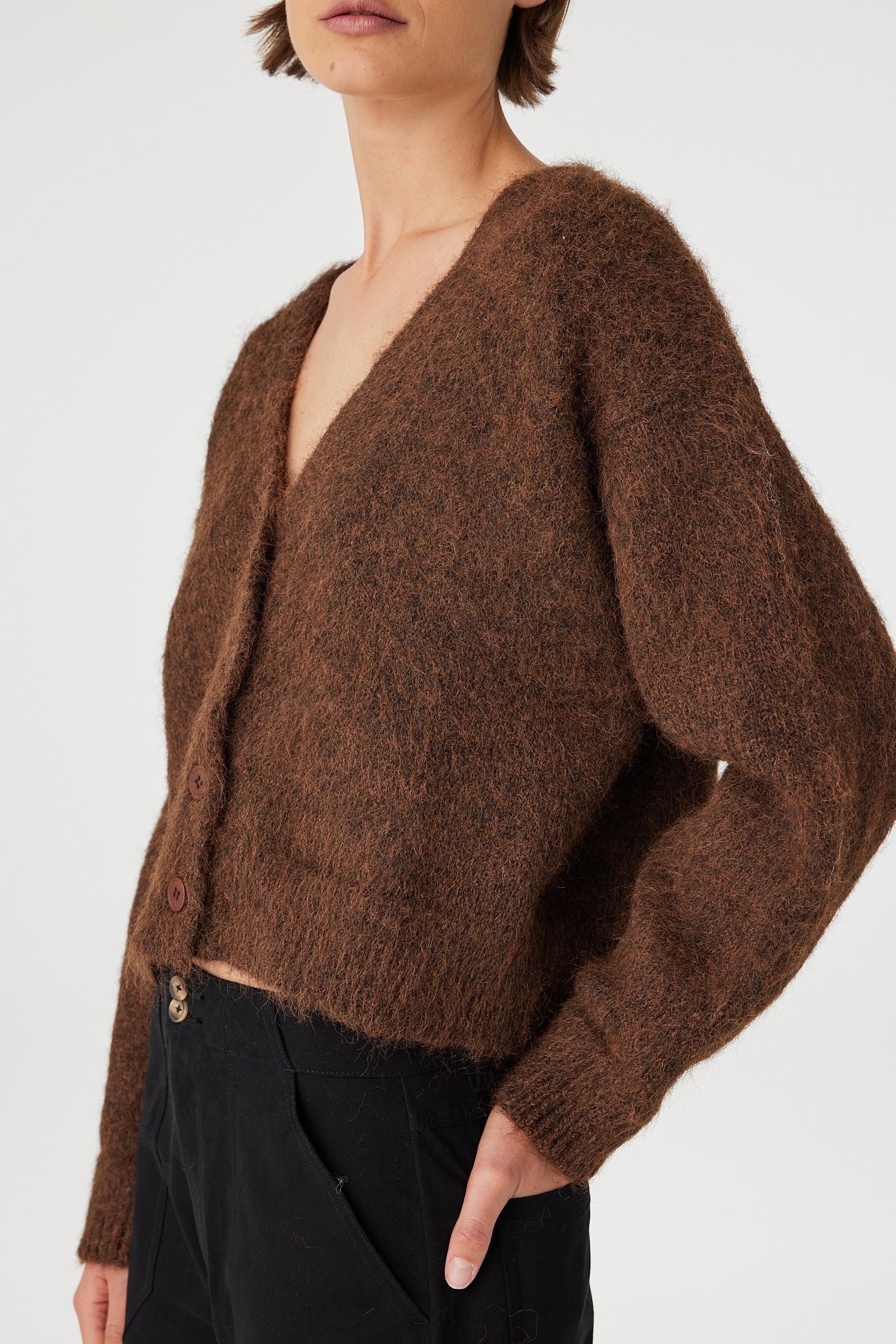 Liora Fluffy Cardigan - Espresso Arcaa