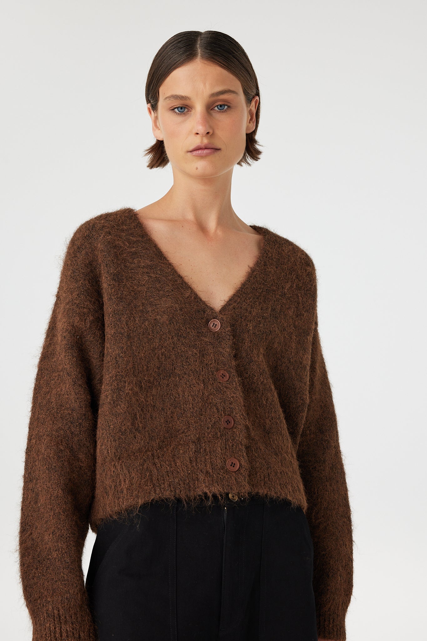 Liora Fluffy Cardigan - Espresso Arcaa