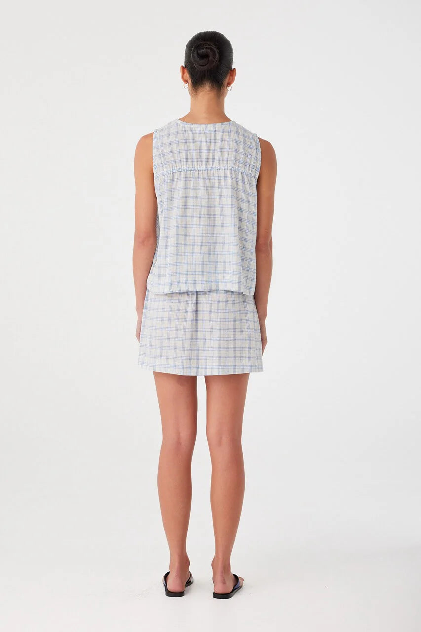 Camille Tie Top - Powder Blue Check Arcaa