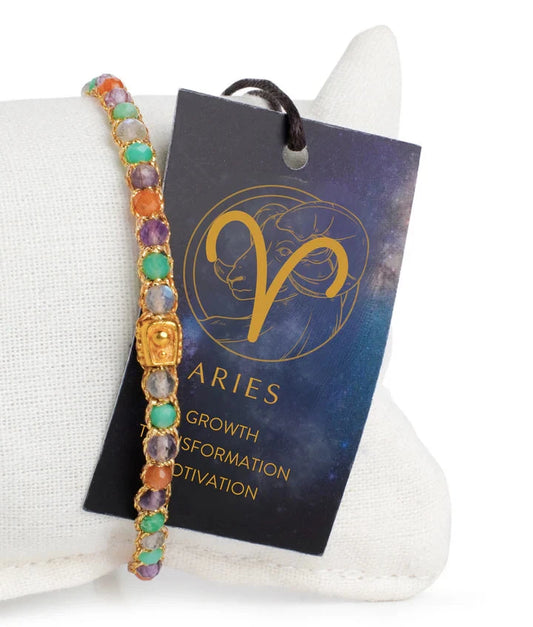 Aries Crystal Zodiac Gemstone Bracelet - Gold Nusands