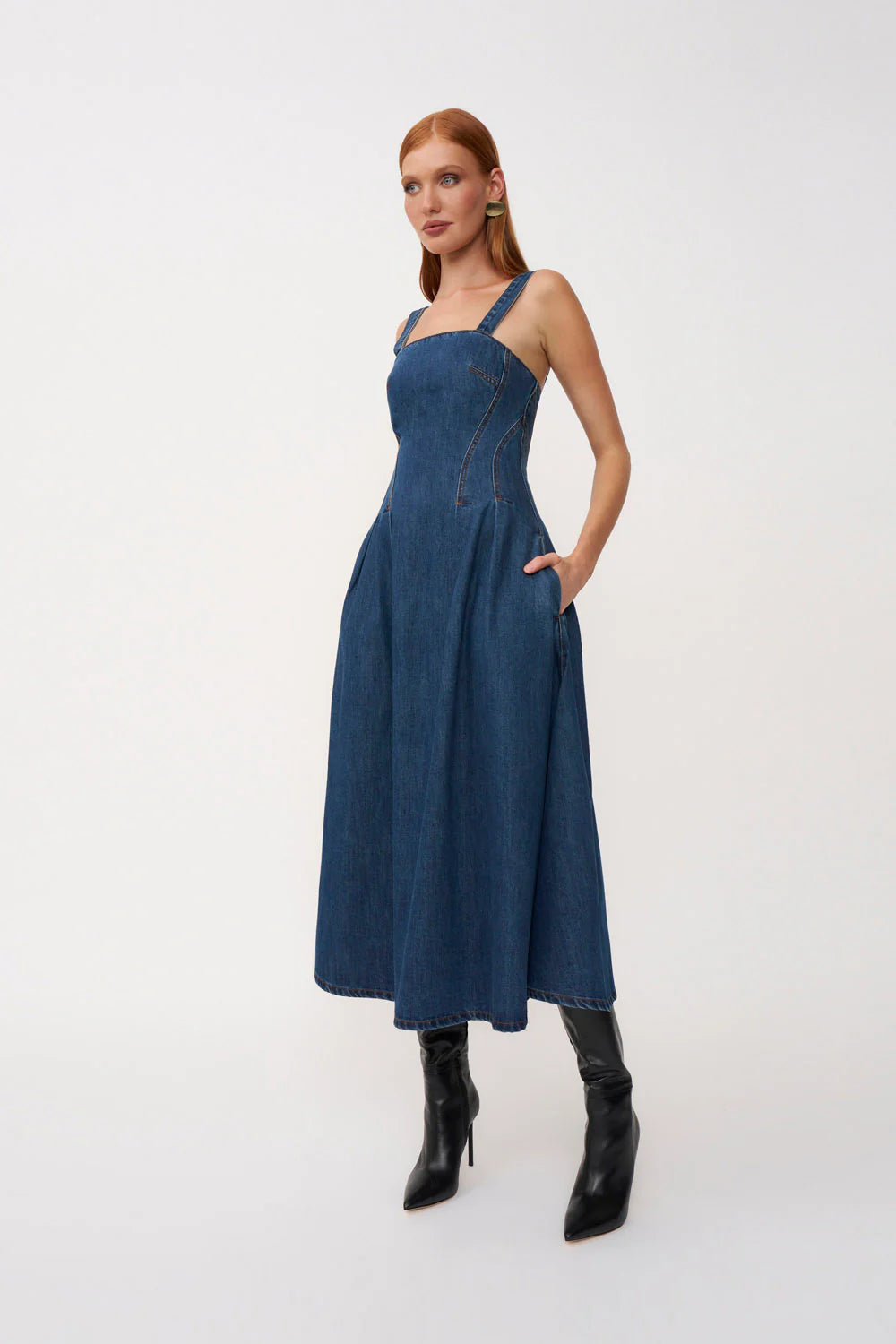 Astrid Denim Midi Dress - Dark Blue Denim By Johnny