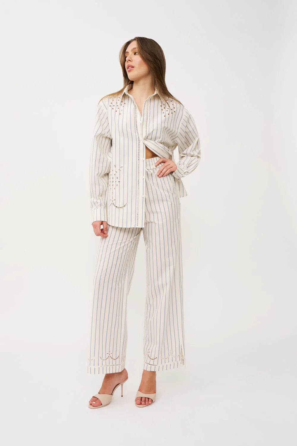 Atlas Broiderie Pant - Creme Blue By Johnny