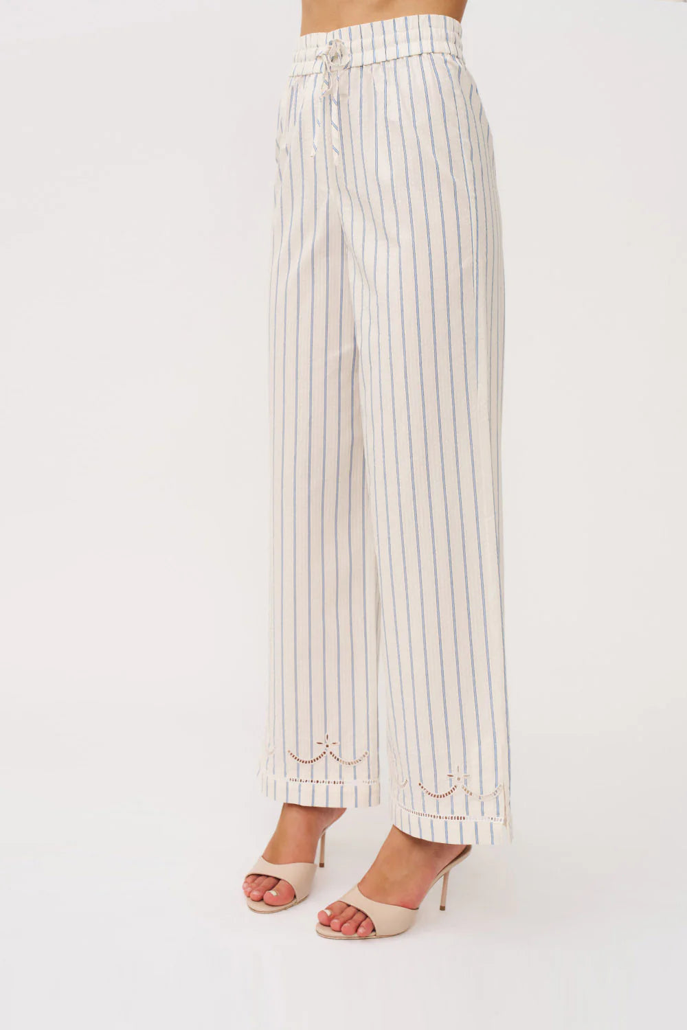 Atlas Broiderie Pant - Creme Blue By Johnny