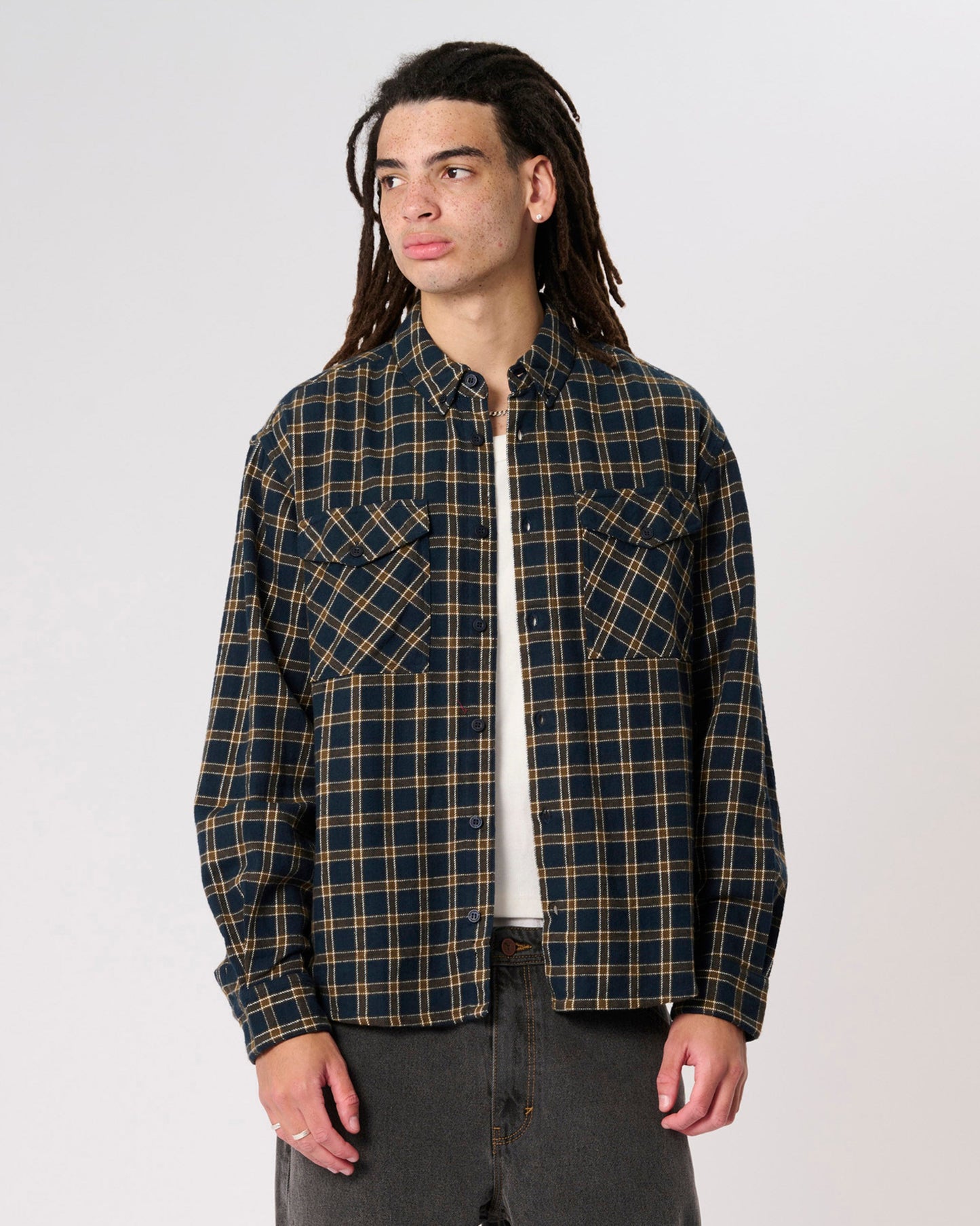 Mickey Check LS Shirt - Dark Navy Check Abrand