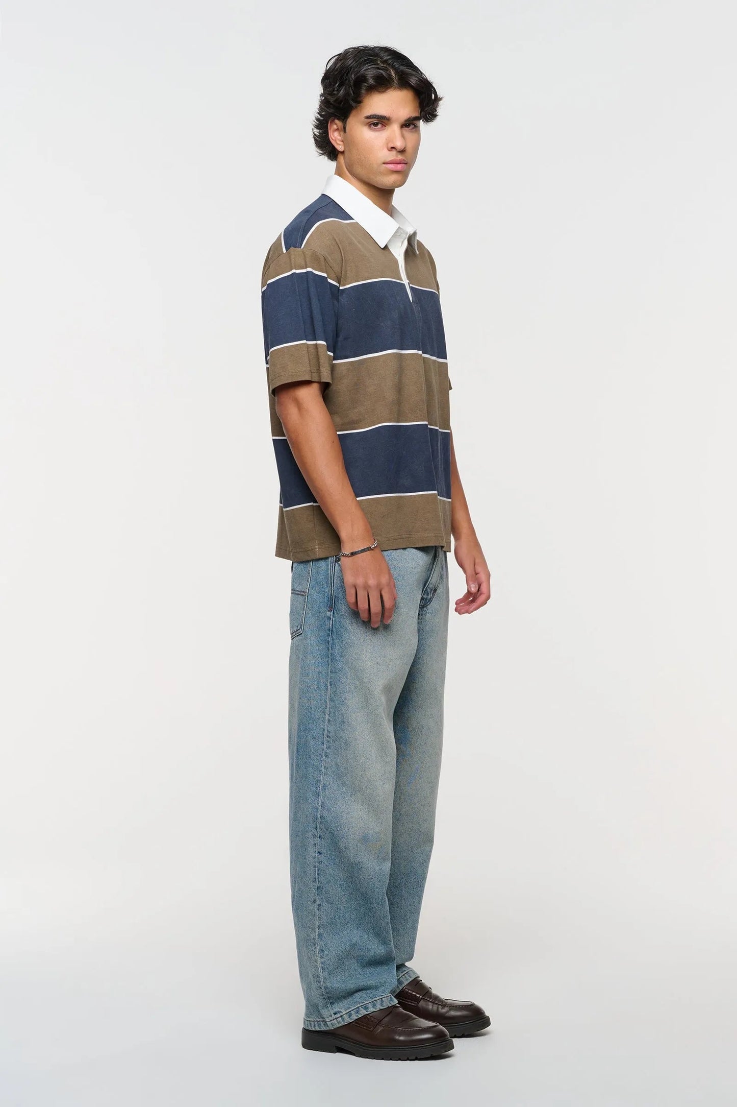 Dewey Stripe Rugby Polo - Navy Abrand