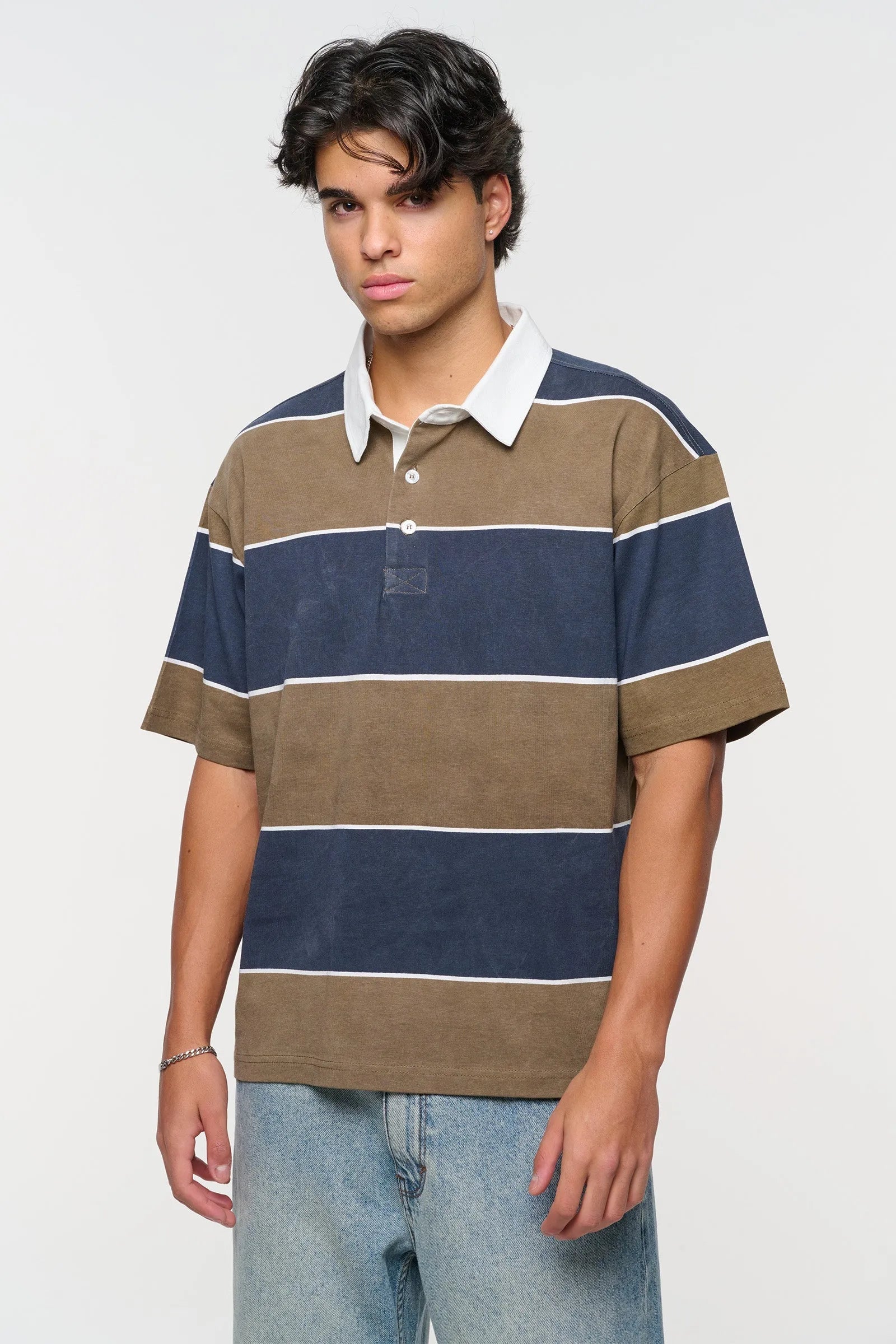 Dewey Stripe Rugby Polo - Navy Abrand