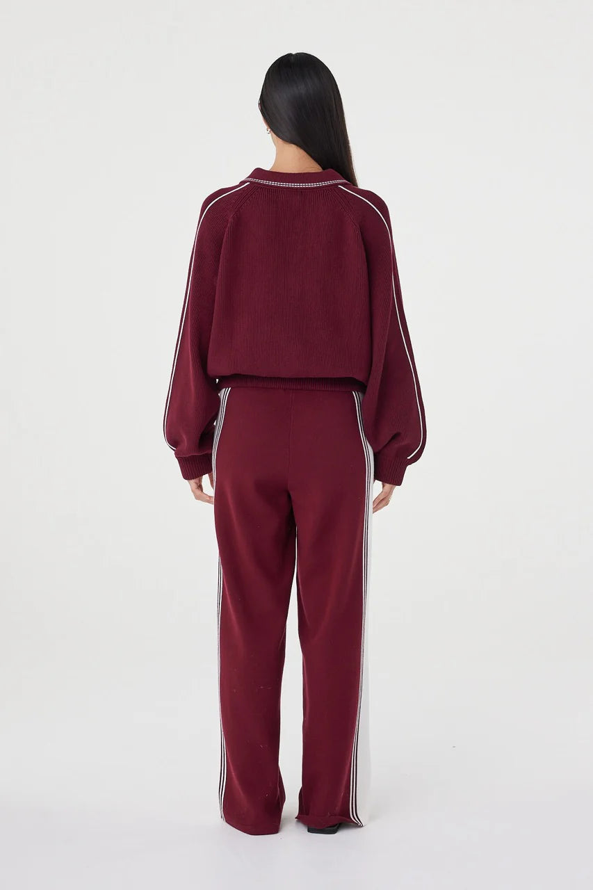 Nella Zip Sweater - Merlot and Cream Arcaa