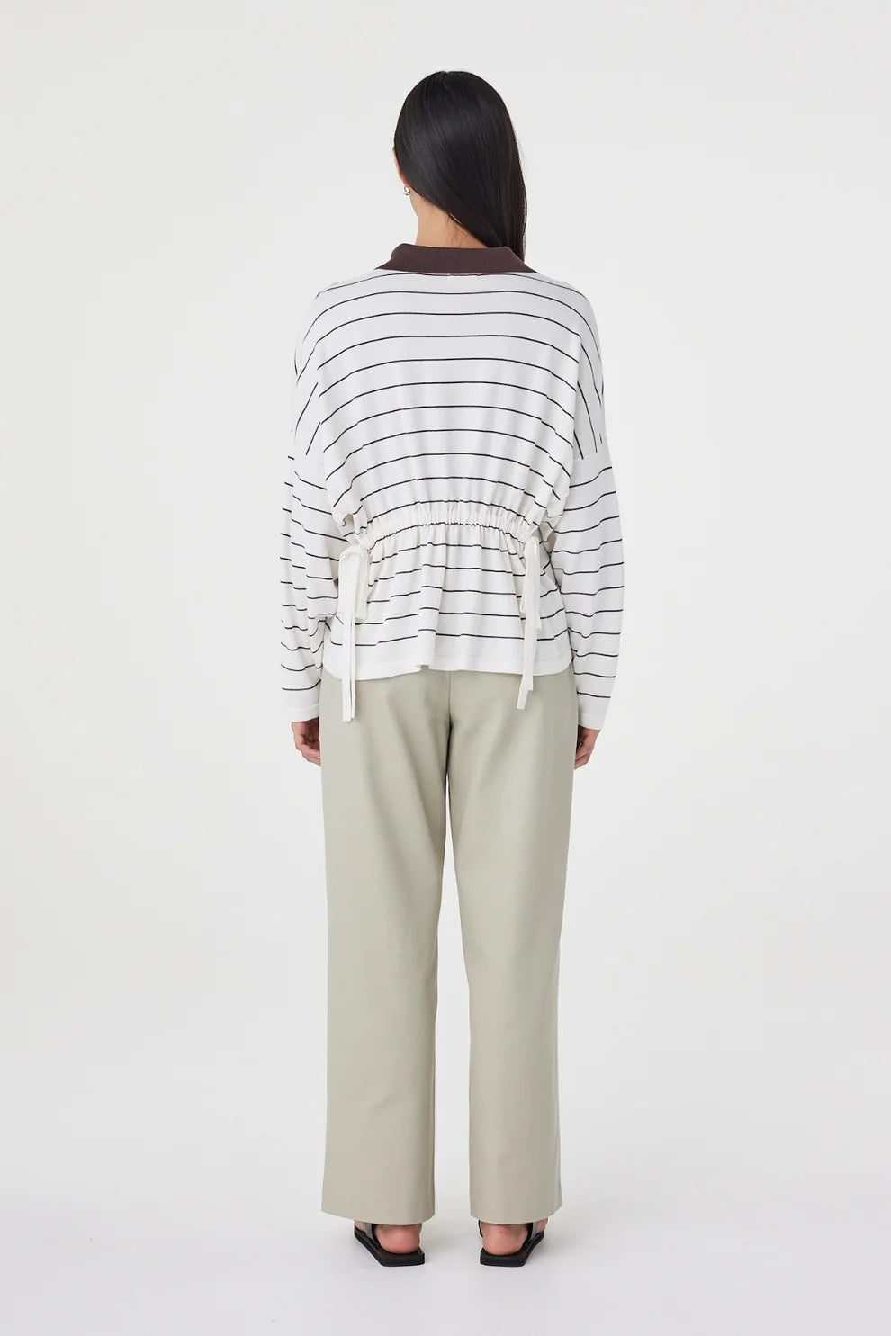 Zia Tie Knit Jersey - Cream and Espresso Stripe Arcaa