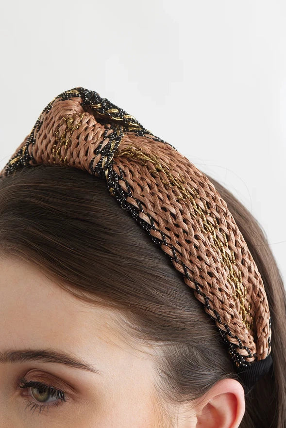 Bowies World Milan Headband - Neutral/Black at cloth in brick close up
