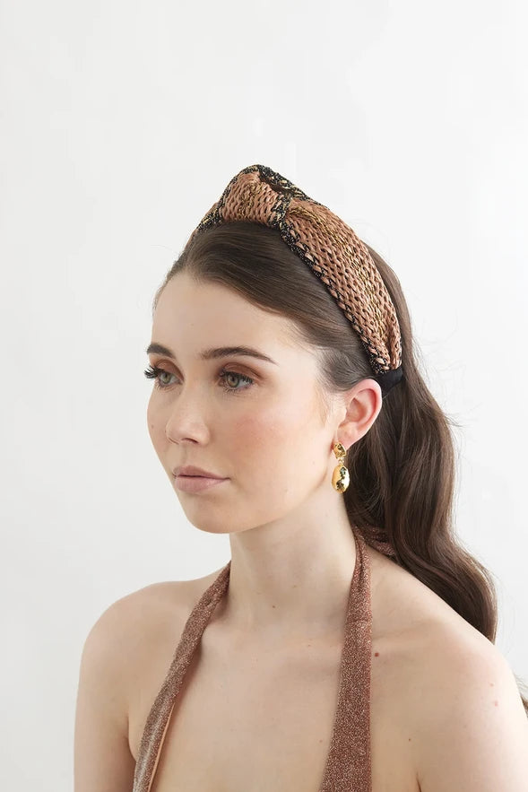 Bowies World Milan Headband - Neutral/Black at cloth in brick side view 