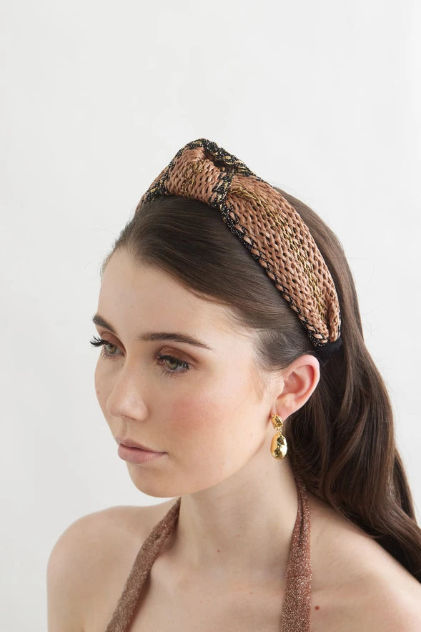Bowies World Milan Headband - Neutral/Black at cloth in brick side view zoomed out 