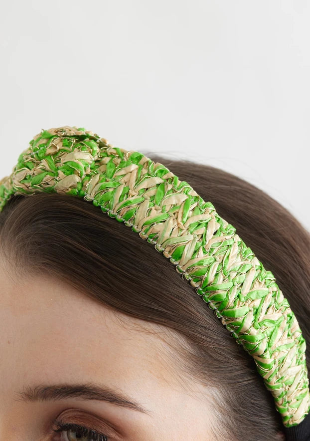 Bowies World Palm Springs Headband - Green at cloth in brick close up