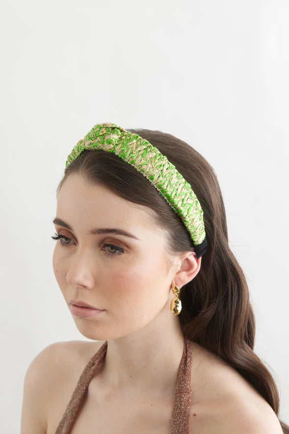 Bowies World Palm Springs Headband - Green at cloth in brick side view 