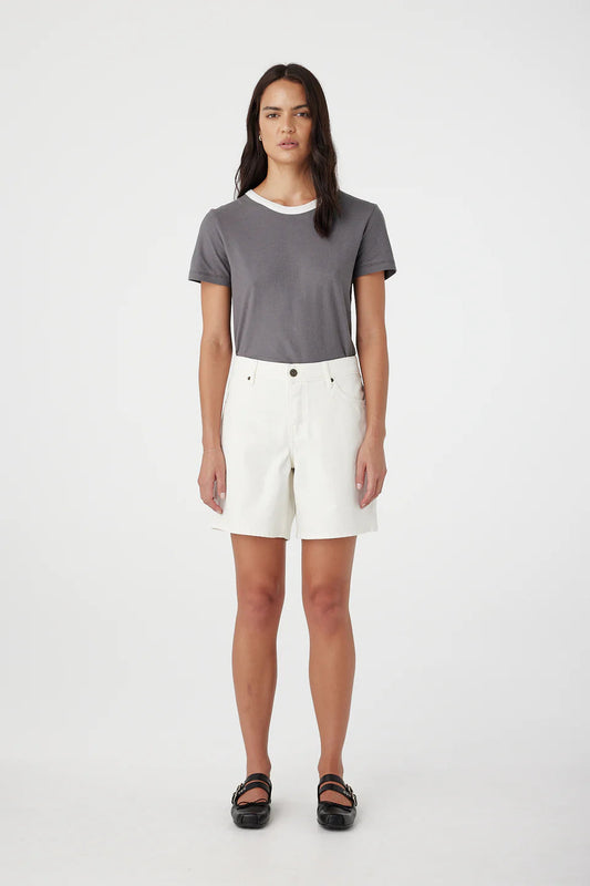 Martha Mid Rise Relaxed Short - White Outland Denim