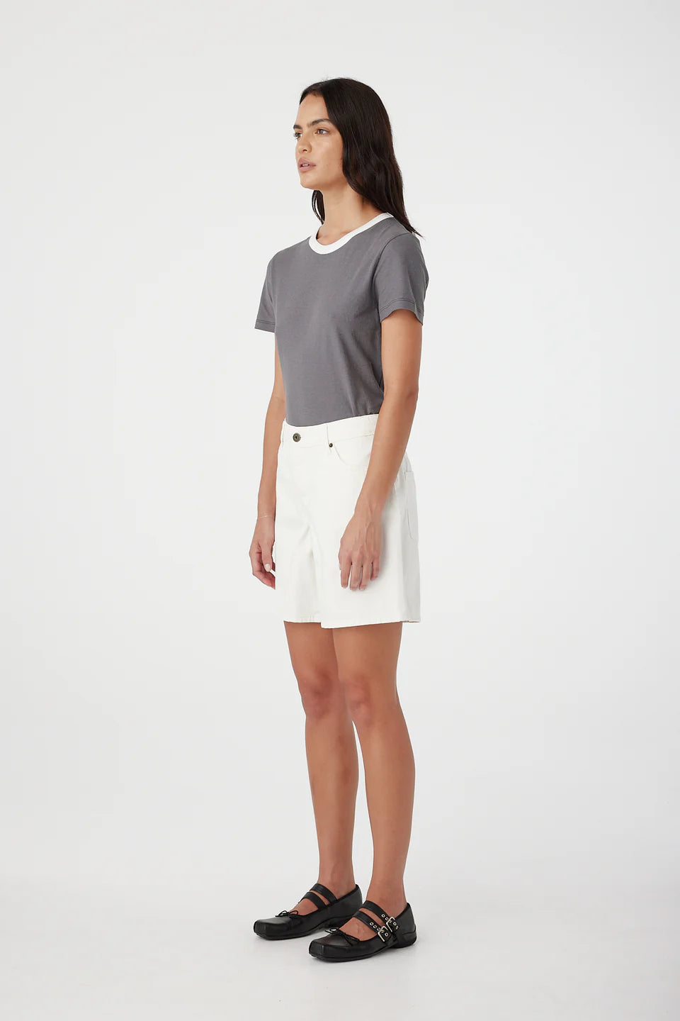 Martha Mid Rise Relaxed Short - White Outland Denim