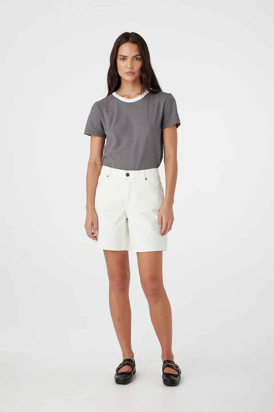 Martha Mid Rise Relaxed Short - White Outland Denim