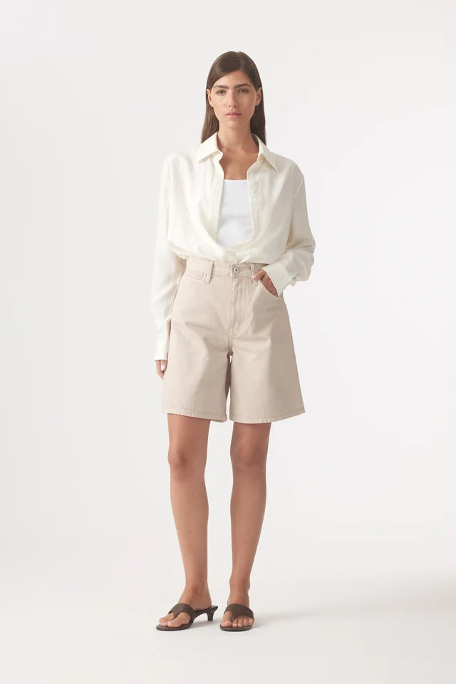 Bonnie High Rise Long Short - Rice Outland Denim