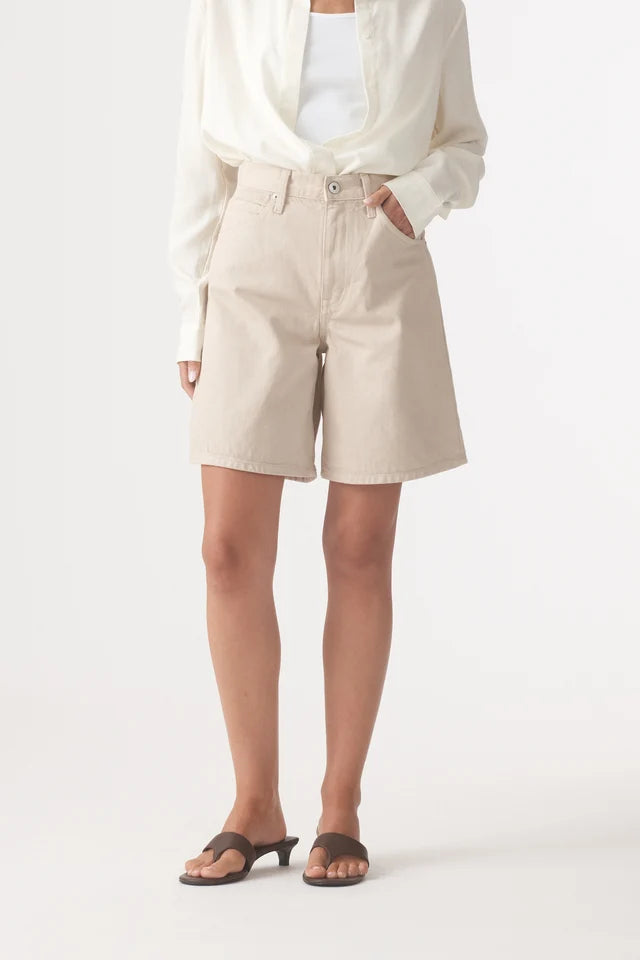 Bonnie High Rise Long Short - Rice Outland Denim