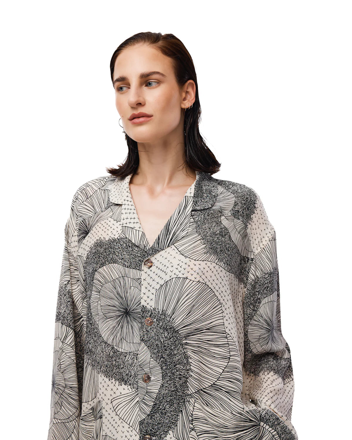 Illustrated Flower Crepe Peasant Shirt The Tales